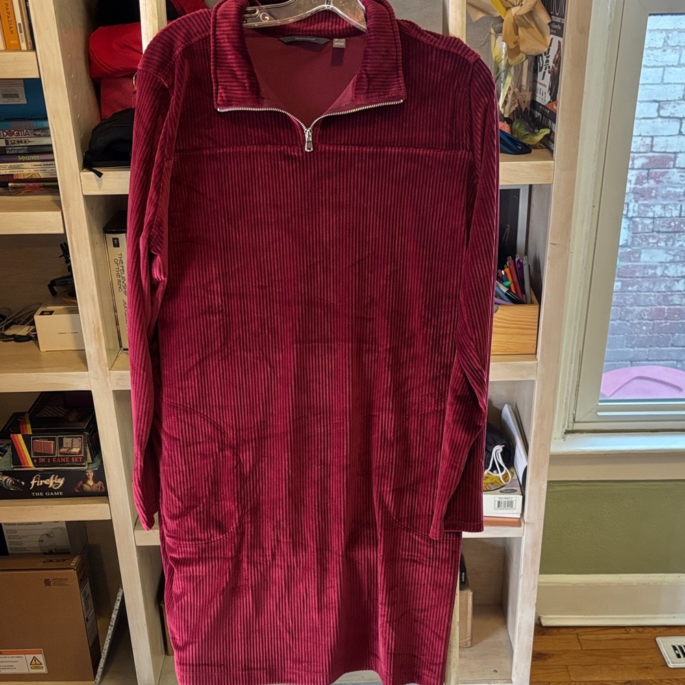 Modern Soul Women’s  Burgundy Half-Zip Velvet Sweater Dress